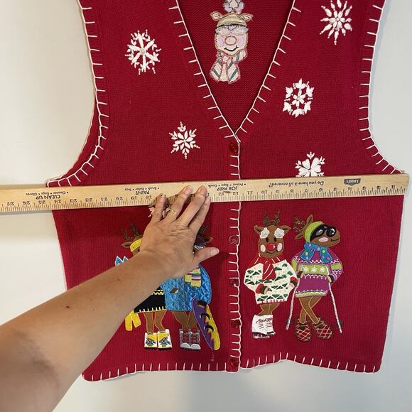 Vintage White Stag Christmas Sweater Vest Size 18w/20w Skiing Reindeer Red Women - Picture 5 of 7